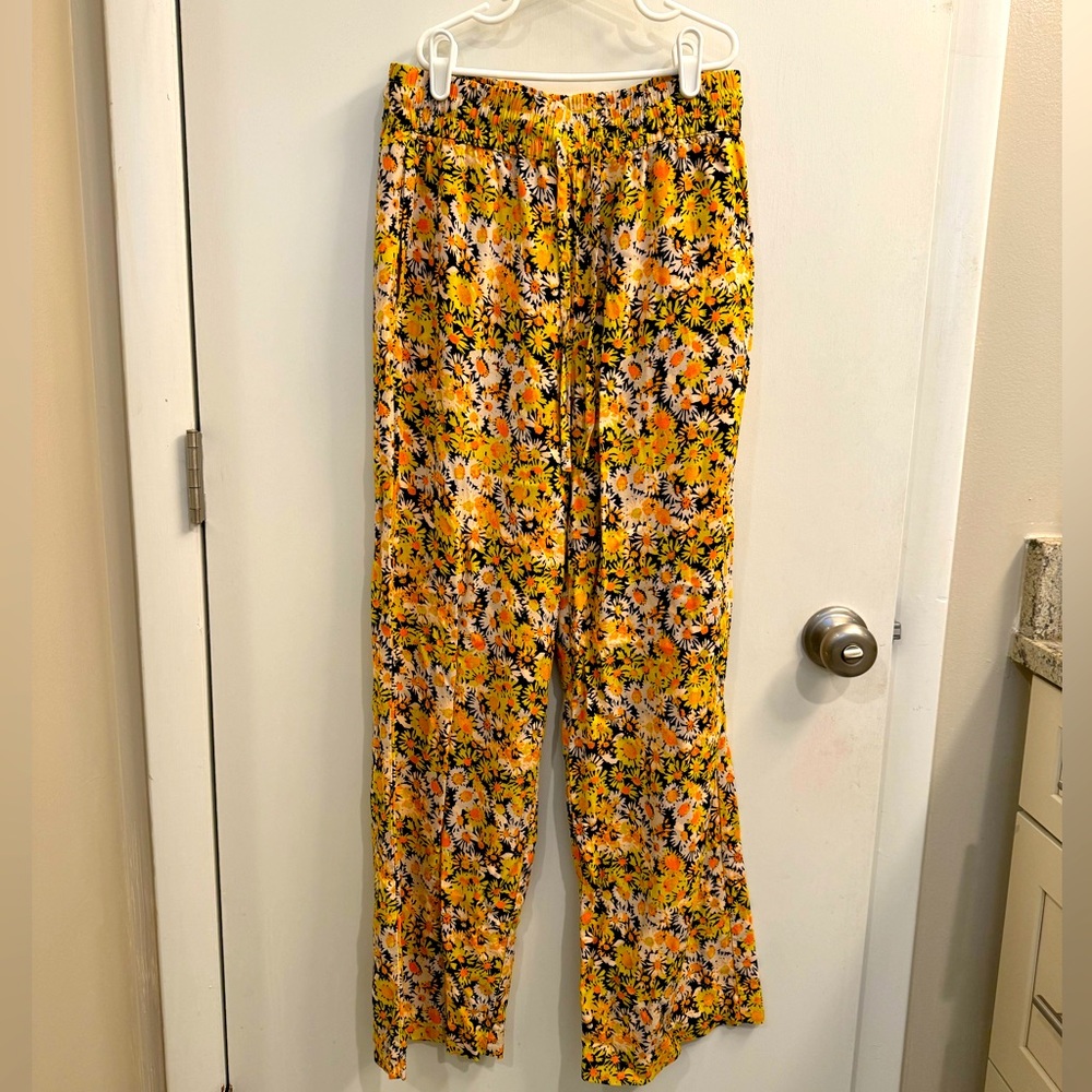Sunflower print wide leg flowy pants Small-petite